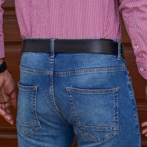 Premium Leather Belt For Men -Royal Blue With Black Tone. Free Personalization - Picture 10 of 15